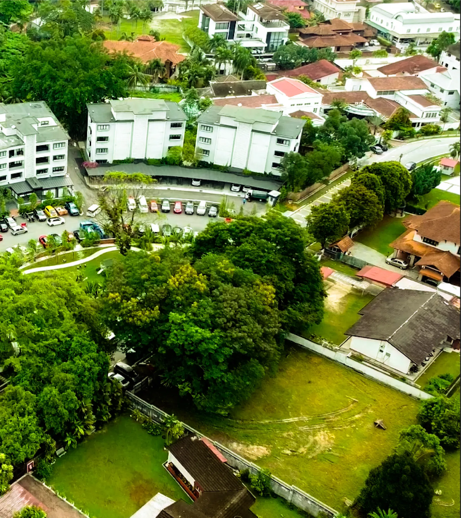 Aerial view of The Stories of Taman Tunku among the leafy streets of Bukit Tunku