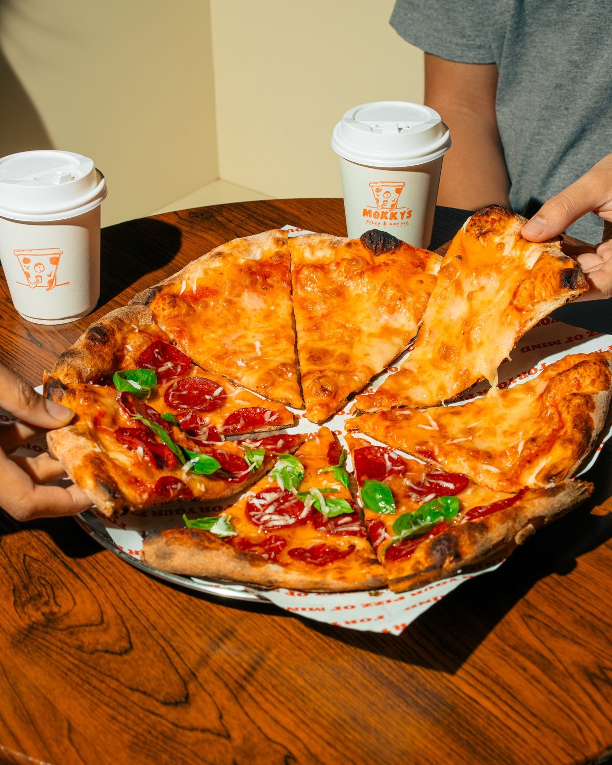 Freshly baked pizza at Mokky's Pizza