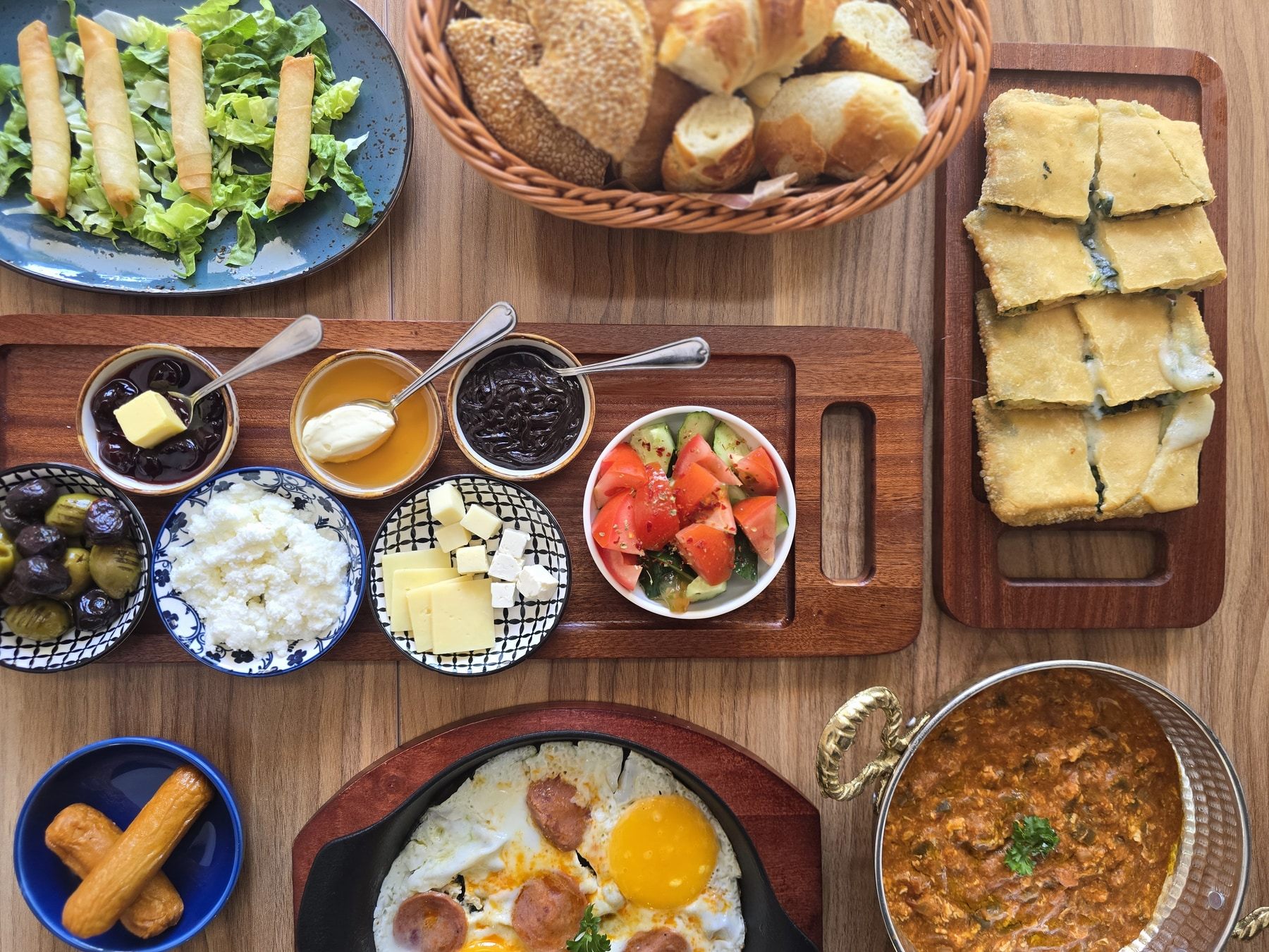 Turkish breakfast spread laid out at Turks KL