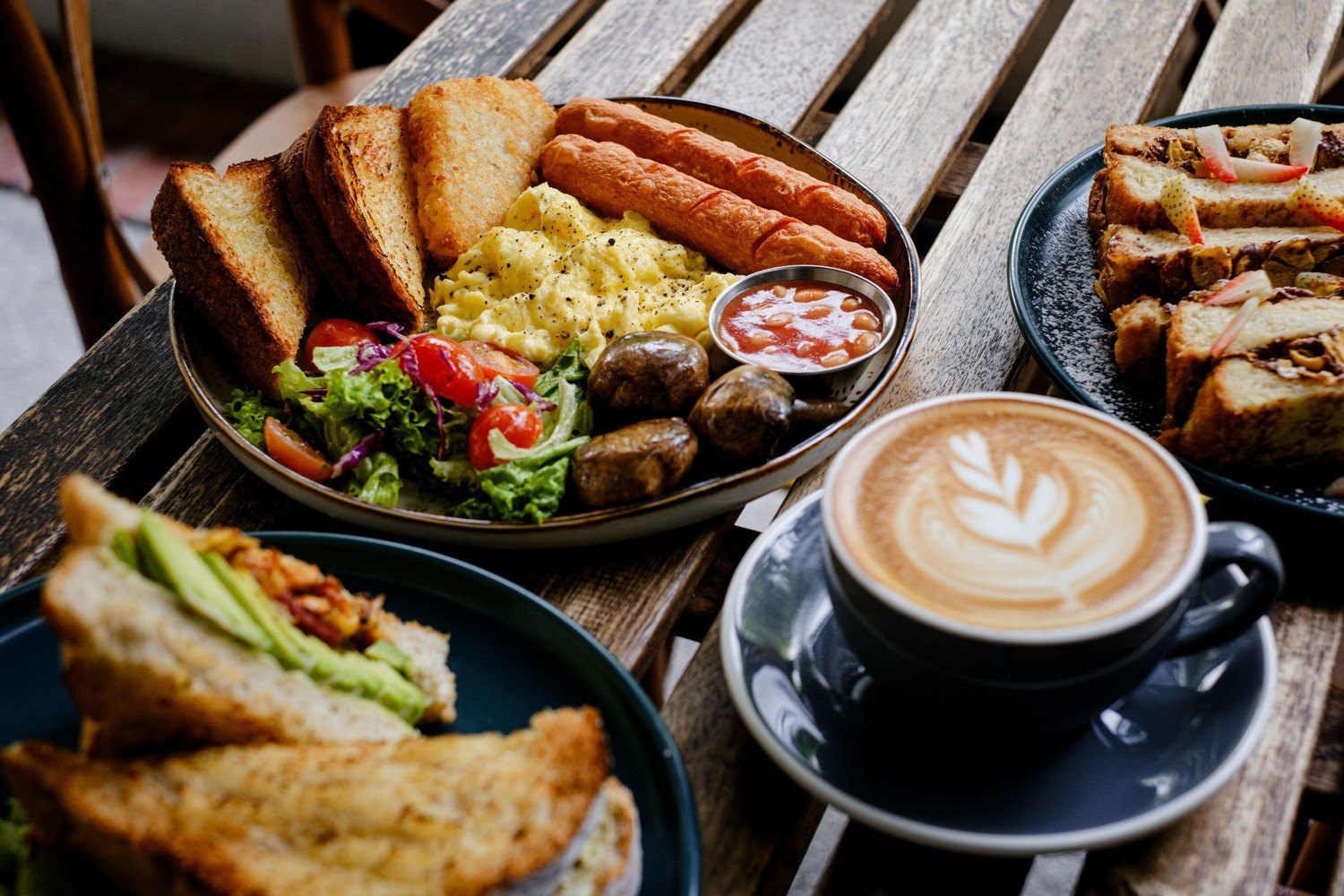 Brunch dishes and coffee at Wolf & Turtle Coffee
