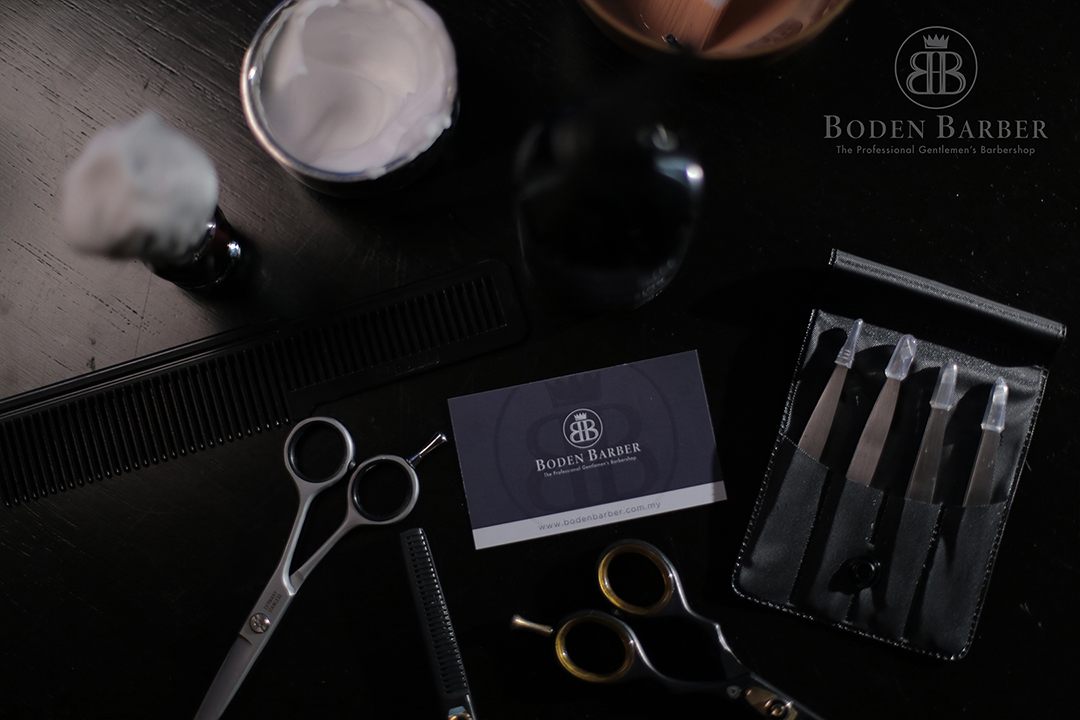 Barbering tools laid out at Boden Barber