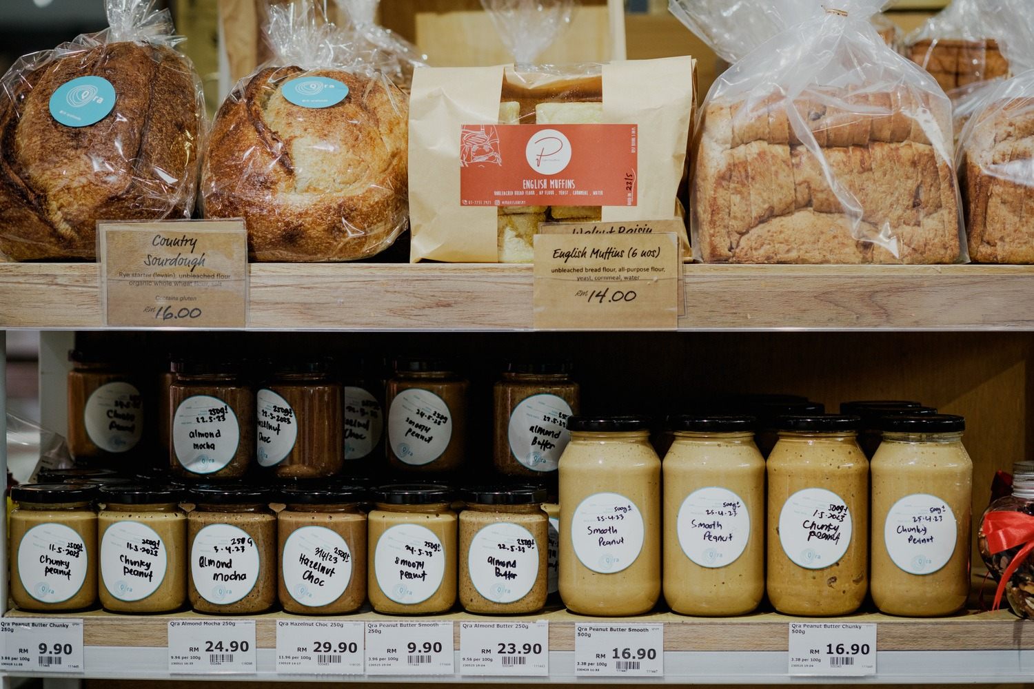 Packaged goods on the shelves at Qra